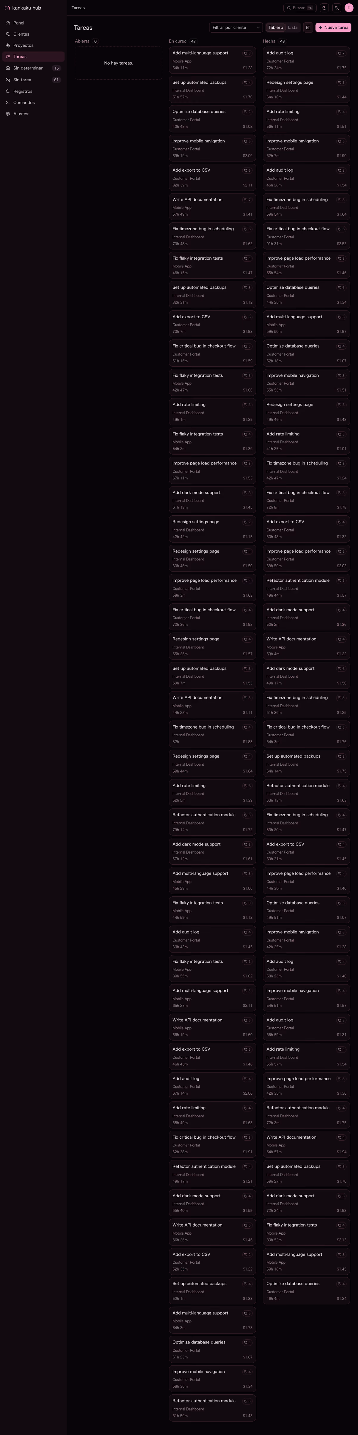 kankaku hub tasks list, dark theme